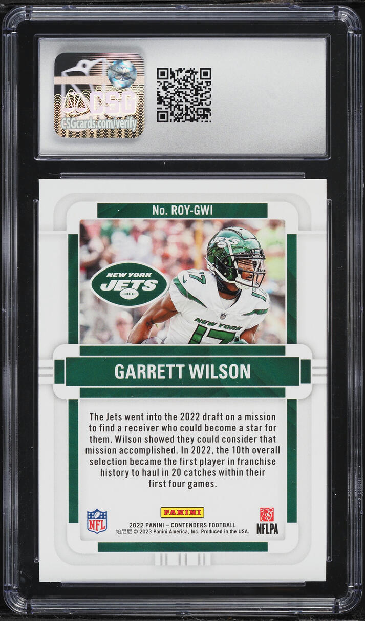 2022 Panini Contenders Of The Year Garrett Wilson ROOKIE #ROY-GWI CSG 9.5 MINT+