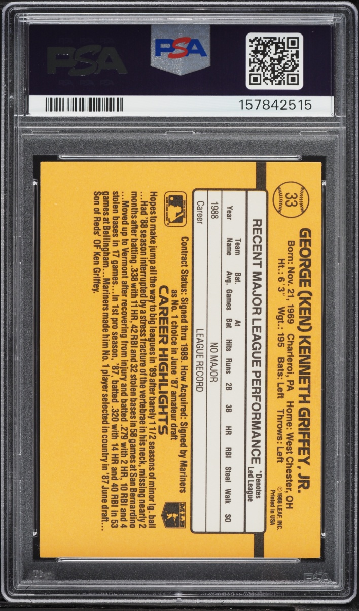 1989 Donruss Ken Griffey Jr. ROOKIE #33 PSA 8 NM-MT