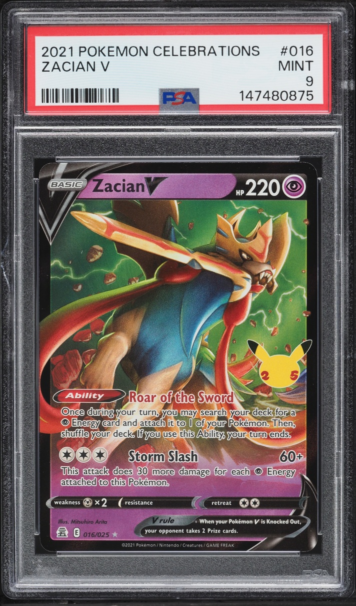2021 Pokemon Sword & Shield Celebrations Holo Zacian V #16 PSA 9 MINT