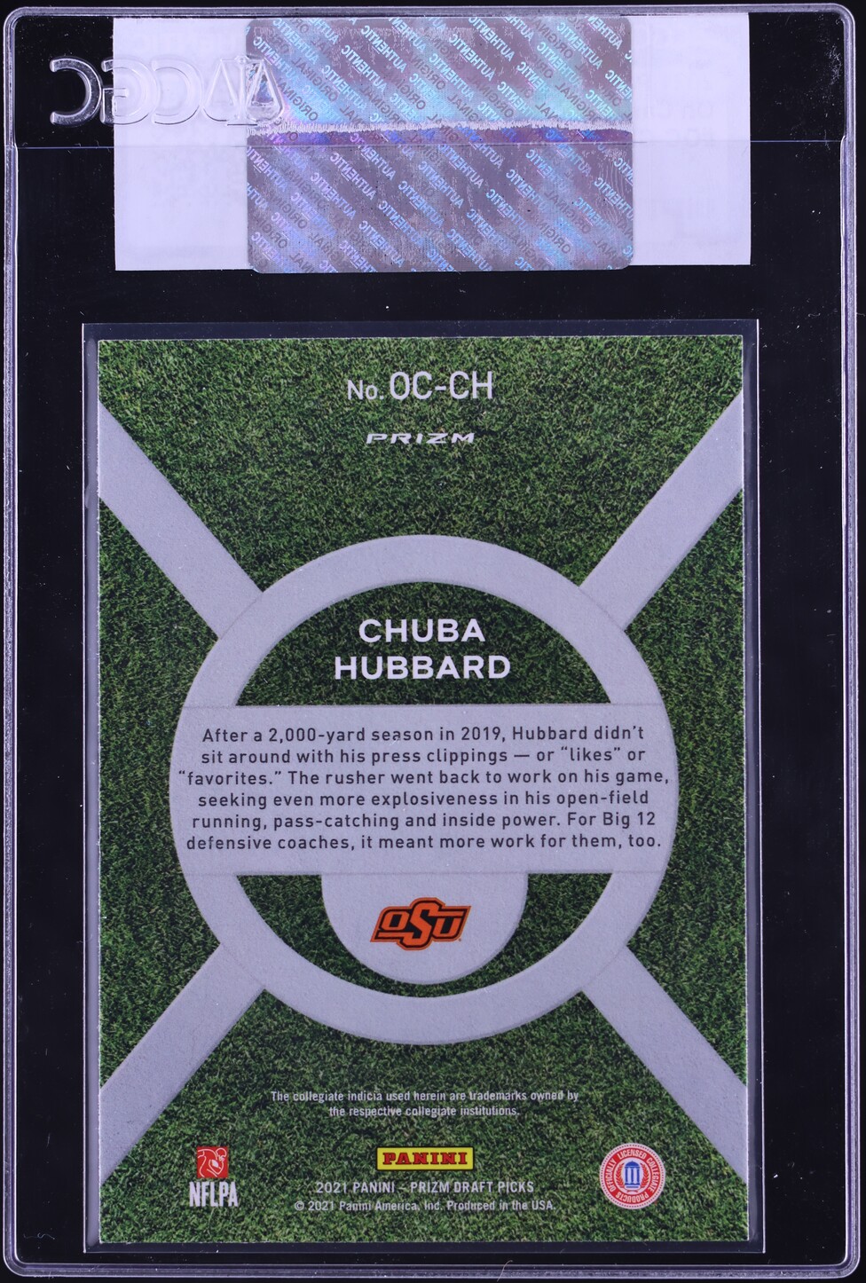 2021 Panini Prizm Draft Picks On Campus Chuba Hubbard ROOKIE #OC-CH CGC AUTH
