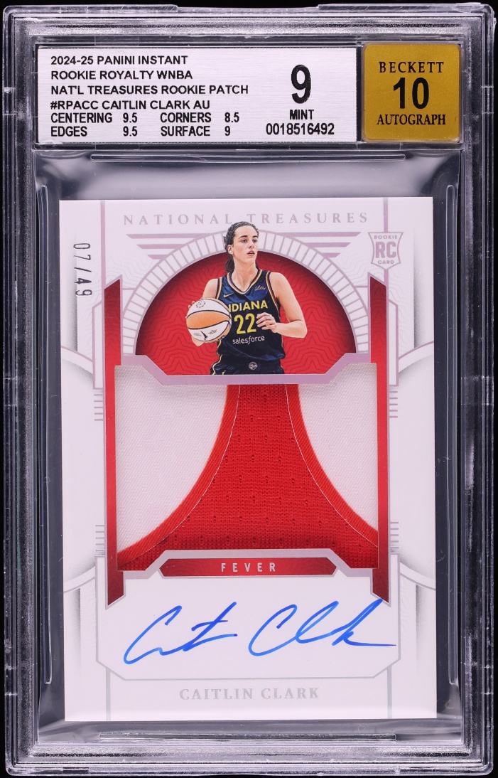 2024 Panini Instant WNBA Royalty National Treasures Caitlin Clark ROOKIE PATCH AUTO /49 BGS 9