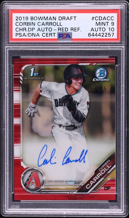 2019 Bowman Chrome Red Refractor Corbin Carroll PROSPECT AUTO DNA 10 /5 #CDA-CC PSA 9 MINT
