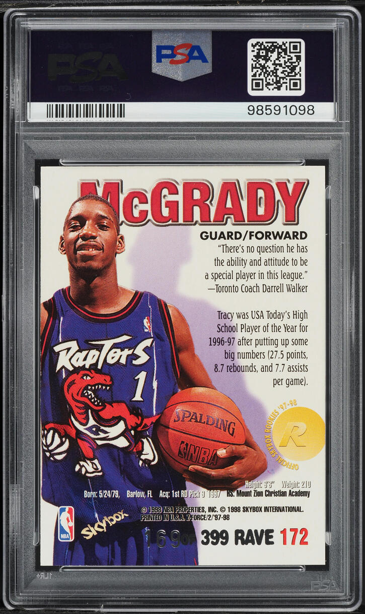 1997 Skybox Z-Force Rave Tracy McGrady ROOKIE /399 #172 PSA 8 NM-MT