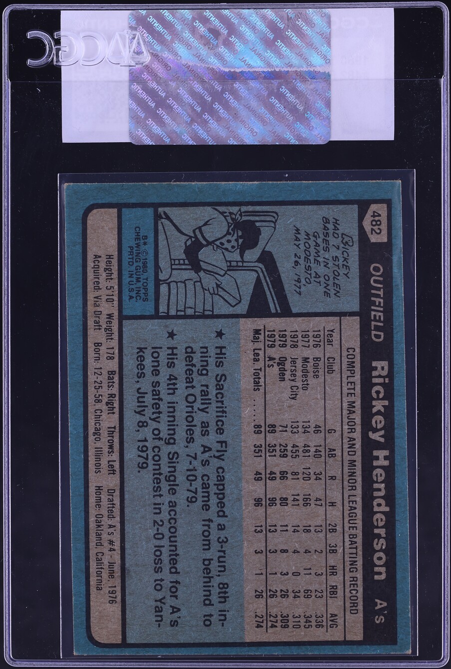 1980 Topps Rickey Henderson ROOKIE #482 CGC AUTH