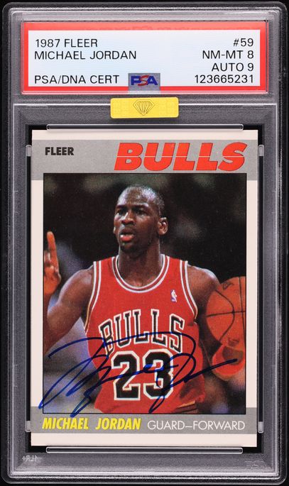 1987 Fleer Basketball Michael Jordan AUTO DNA 9 #59 MBA PSA 8 NM-MT