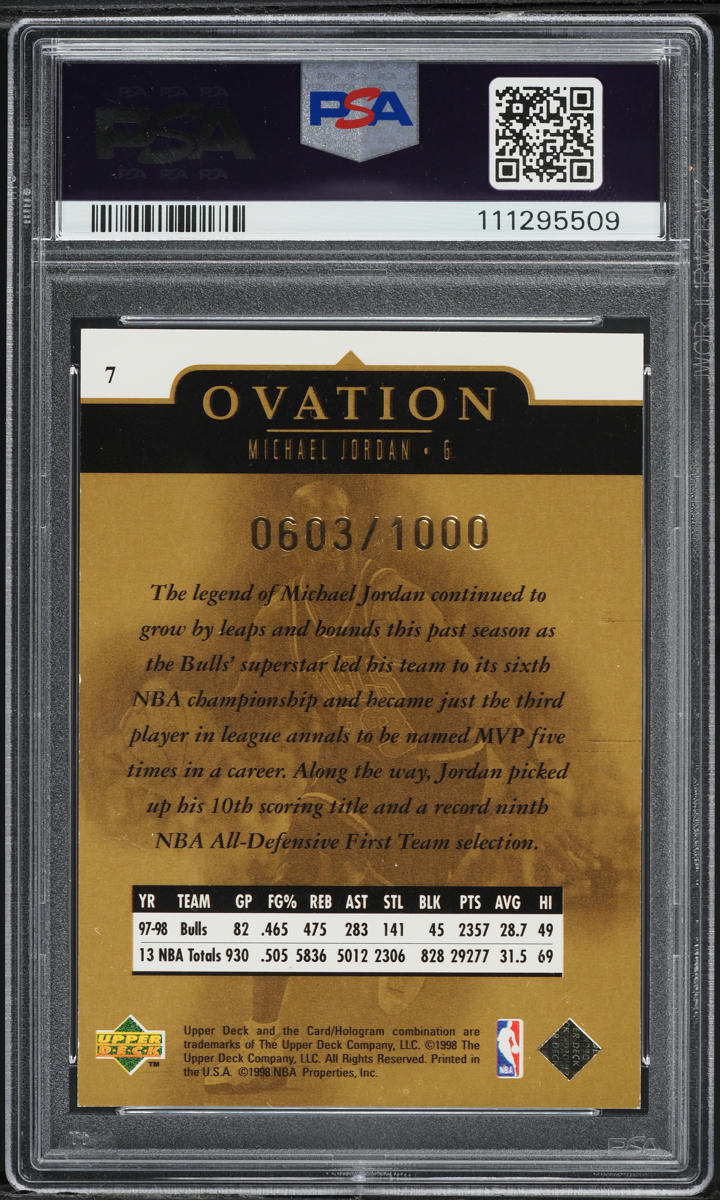 1998 Upper Deck Ovation Gold Michael Jordan /1000 #7 PSA 9 MINT