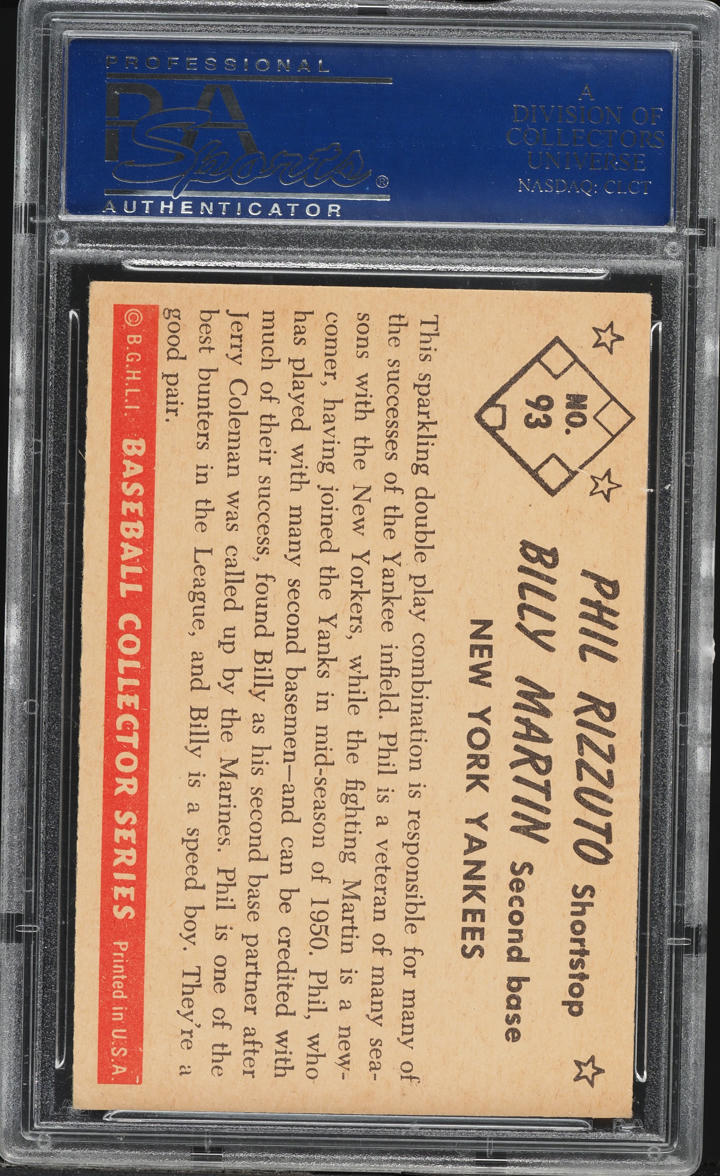 1953 Bowman Color Phil Rizzuto & Billy Martin #93 PSA 6 EXMT
