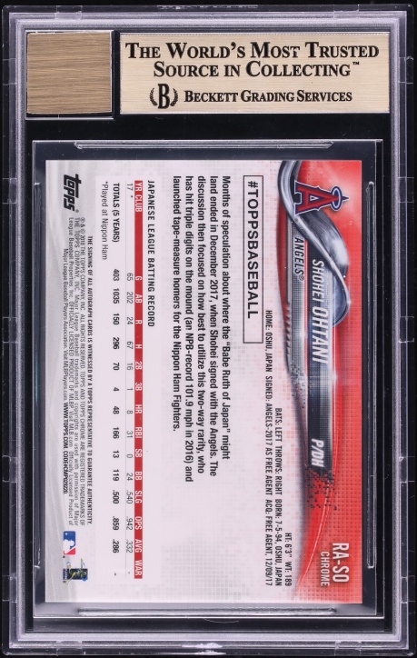 2018 Topps Chrome Shohei Ohtani ROOKIE AUTO #RA-SO BGS 9.5 GEM MINT