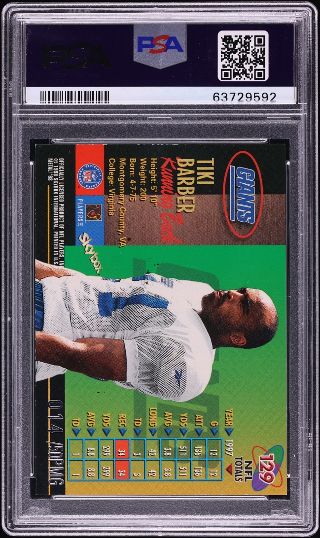 1998 Metal Universe Precious Metal Gems PMG Tiki Barber /50 #129 PSA 6 EXMT - Photo 2