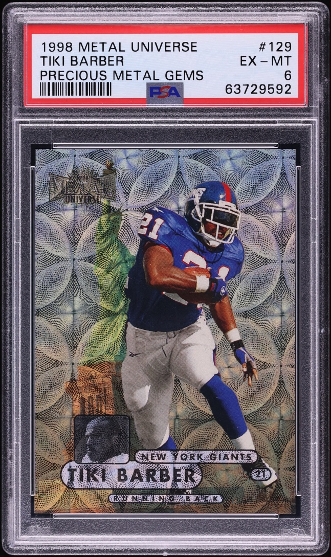 1998 Metal Universe Precious Metal Gems PMG Tiki Barber /50 #129 PSA 6 EXMT - Photo 1
