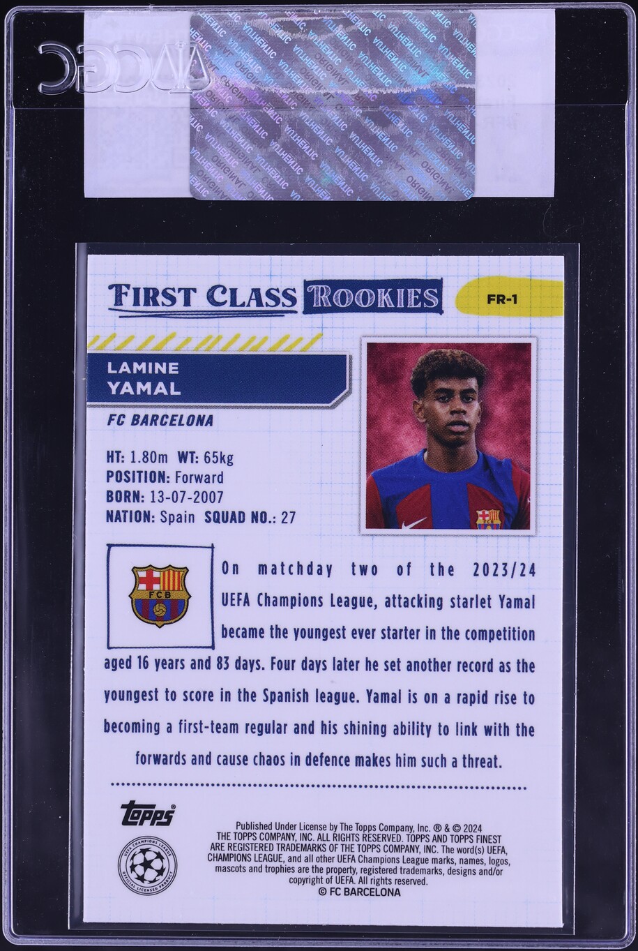2023 Finest UEFA CC First Class Lamine Yamal ROOKIE #FR-1 CGC AUTH