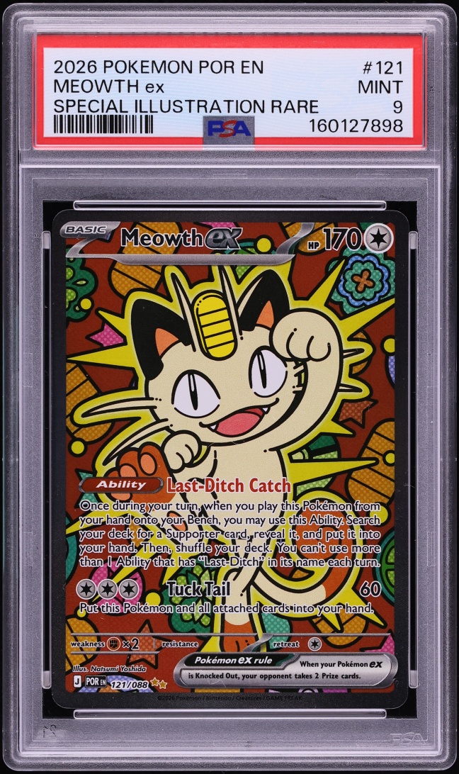 2026 Pokemon Mega Evolution Perfect Order SIR Meowth Ex #121 PSA 9 MINT