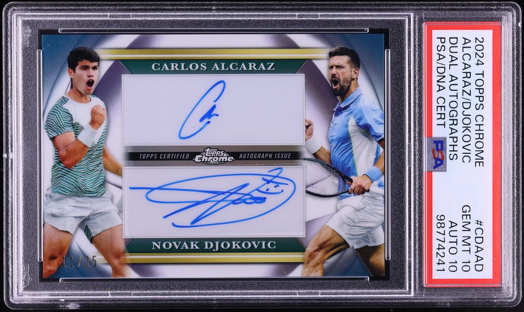 2024 Topps Chrome Dual Carlos Alcaraz Novak Djokovic AUTO DNA 10 /25 #CDA-AD PSA 10 GEM MINT