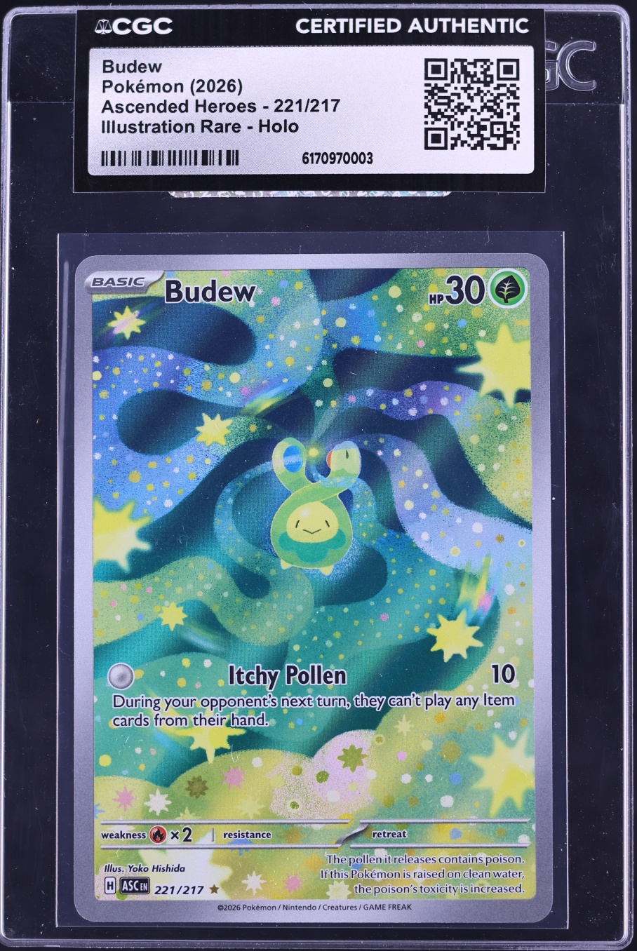 2026 Pokemon Mega Evolution Ascended Heroes IR Budew #221 CGC AUTH