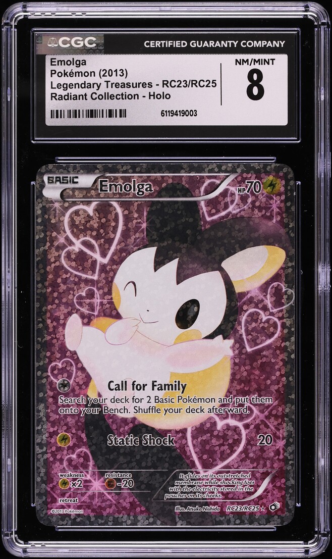 2013 Pokemon Black & White Legendary Treasures Radiant Collection Emolga #RC23 CGC 8 NM-MT