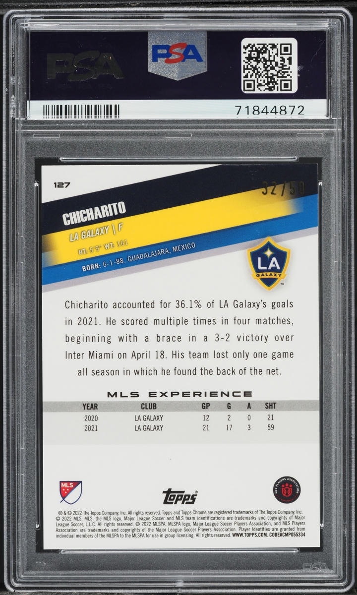 2022 Topps Chrome MLS Gold Mini-Diamond Refractor Chicharito /50 #127 PSA 10 GEM