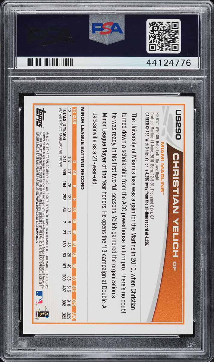 2013 Topps Update Christian Yelich ROOKIE #US290 PSA 10 GEM MINT