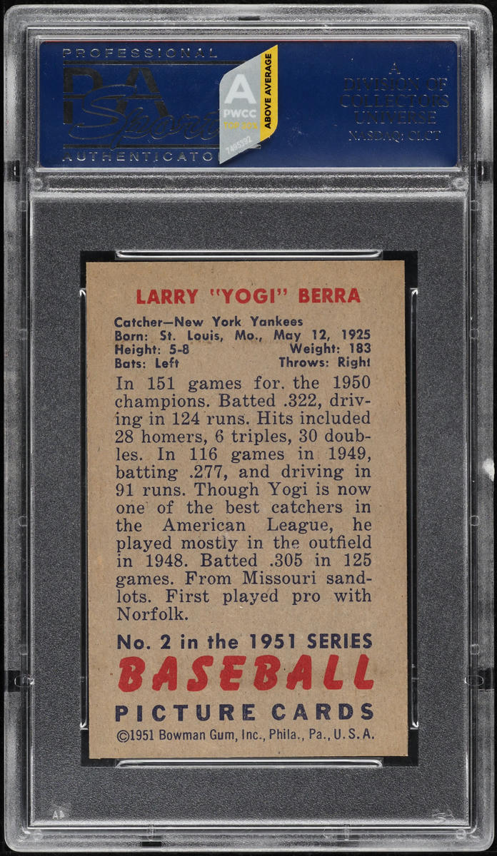 1951 Bowman Yogi Berra #2 PSA 8.5 NM-MT+