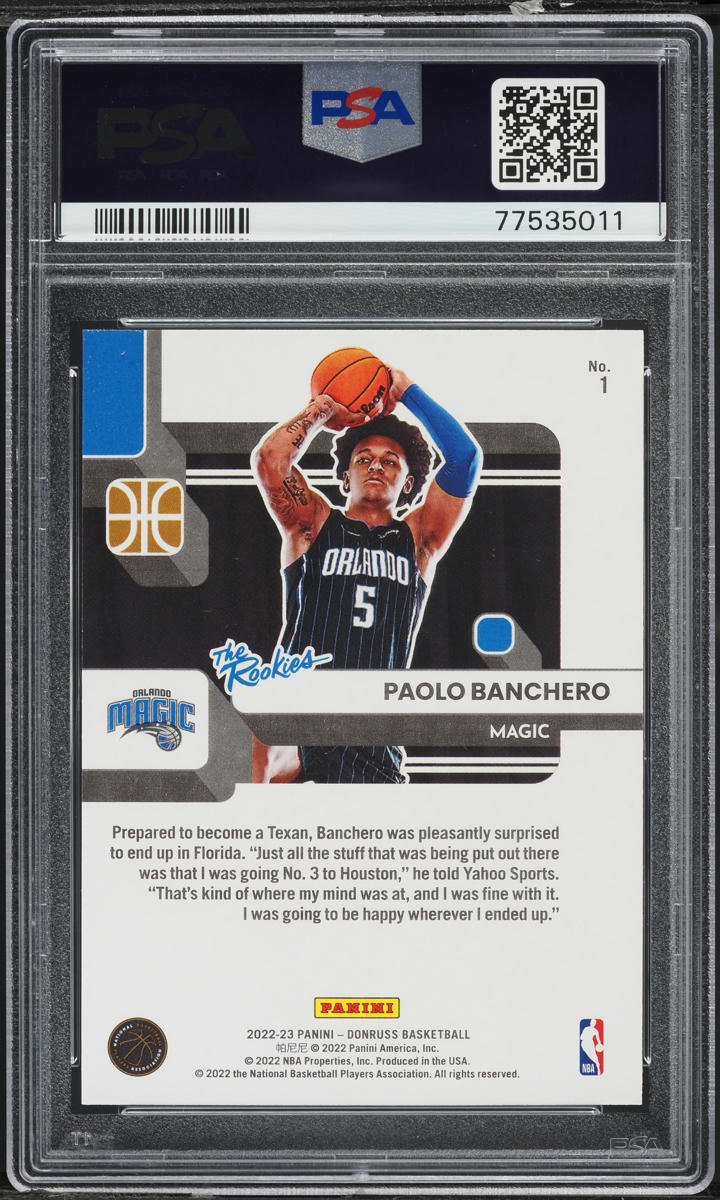 2022 Donruss The Rookies Paolo Banchero ROOKIE #1 PSA 10 GEM MINT