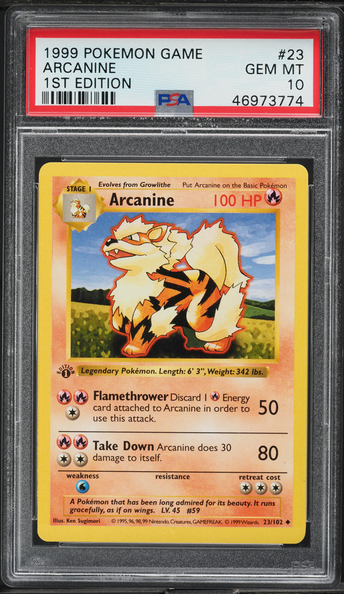 1999 Pokemon Base Set Shadowless 1st Edition Arcanine #23 PSA 10 GEM MINT