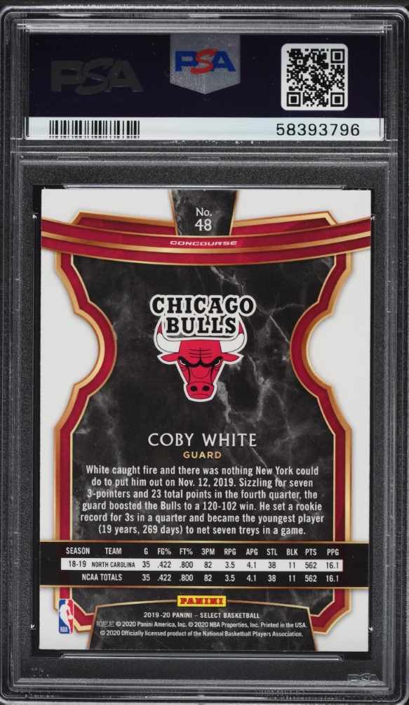 2019 Select Basketball Coby White ROOKIE #48 PSA 10 GEM MINT on