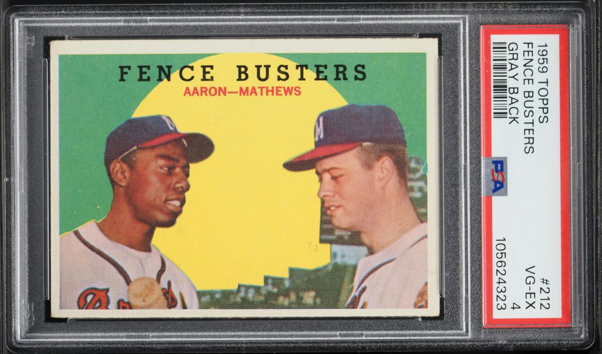 1959 Topps Hank Aaron & Eddie Mathews FENCE BUSTERS #212 PSA 4 VGEX