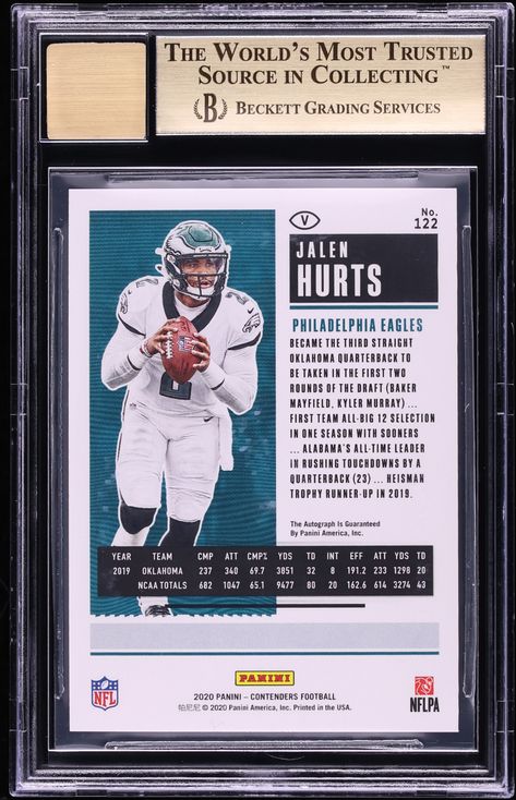 2020 Panini Contenders Cracked Ice Jalen Hurts ROOKIE AUTO /22 #122 BGS 10 PRISTINE