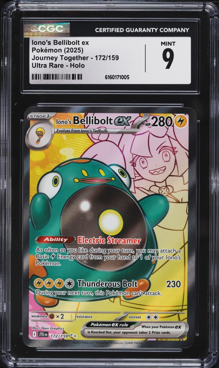 2025 Pokemon Scarlet & Violet Journey Together Full Art Iono's Bellibolt Ex #172 CGC 9 MINT