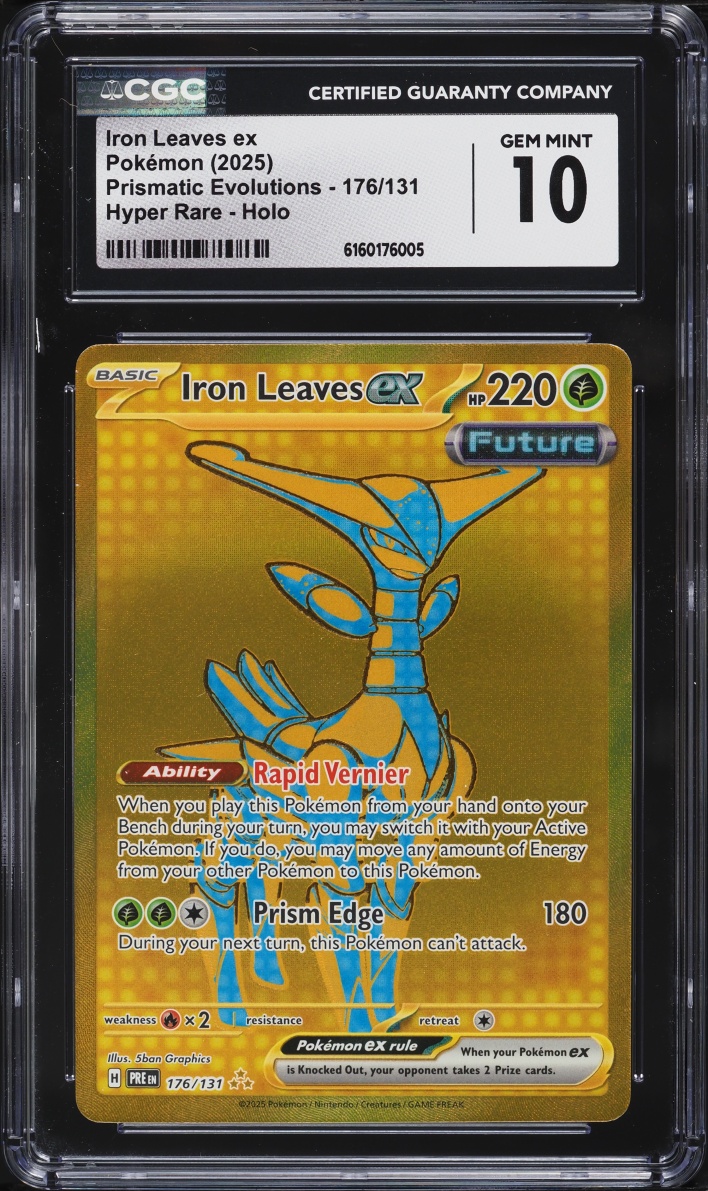 2025 Pokemon SV Prismatic Evolutions Gold Rare Iron Leaves EX #176 CGC 10 GEM MINT