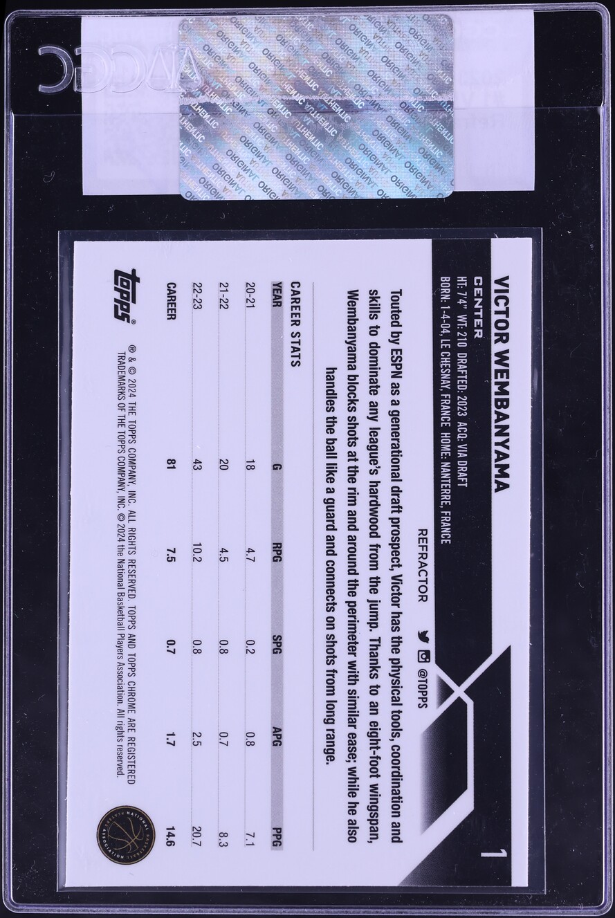 2023 Topps Chrome Refractor Victor Wembanyama ROOKIE #1 CGC AUTH