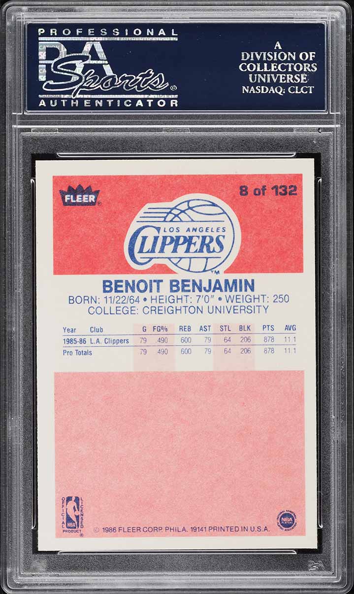 1986 Fleer Basketball Benoit Benjamin #8 PSA 10 GEM MINT