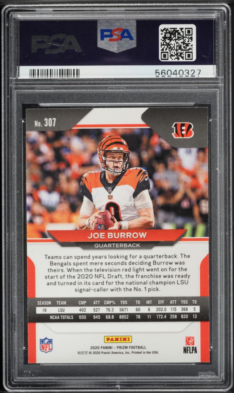 2020 Panini Prizm Joe Burrow ROOKIE #307 PSA 10 GEM MINT