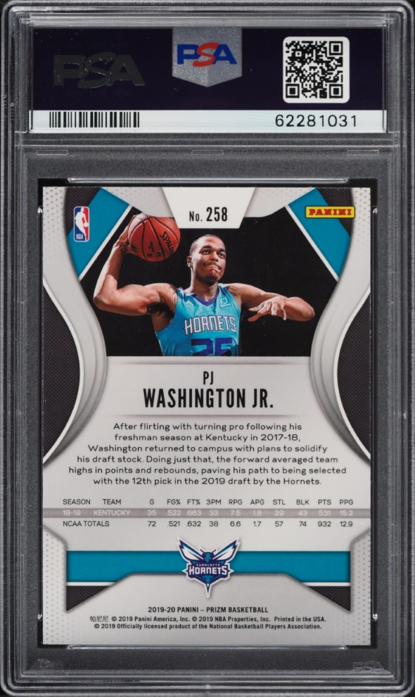 2019 Panini Prizm PJ Washington Jr. ROOKIE #258 PSA 9 MINT