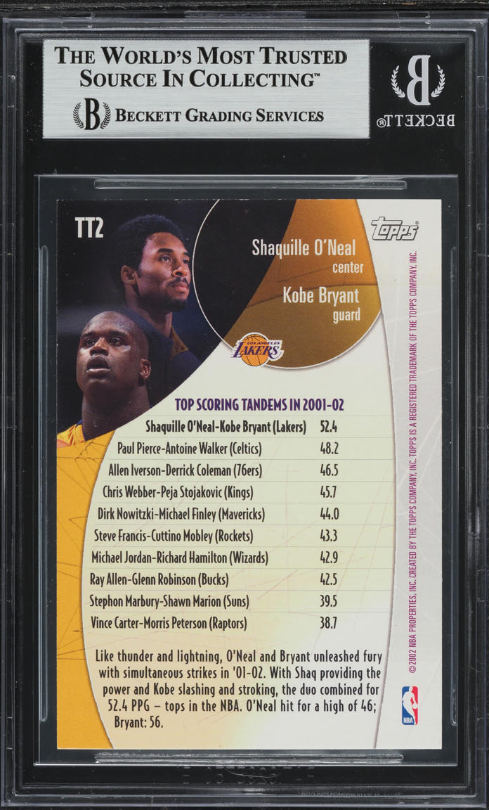 2002 Topps Top Tandems Shaquille O'Neal Kobe Bryant #TT2 BGS 9 MINT
