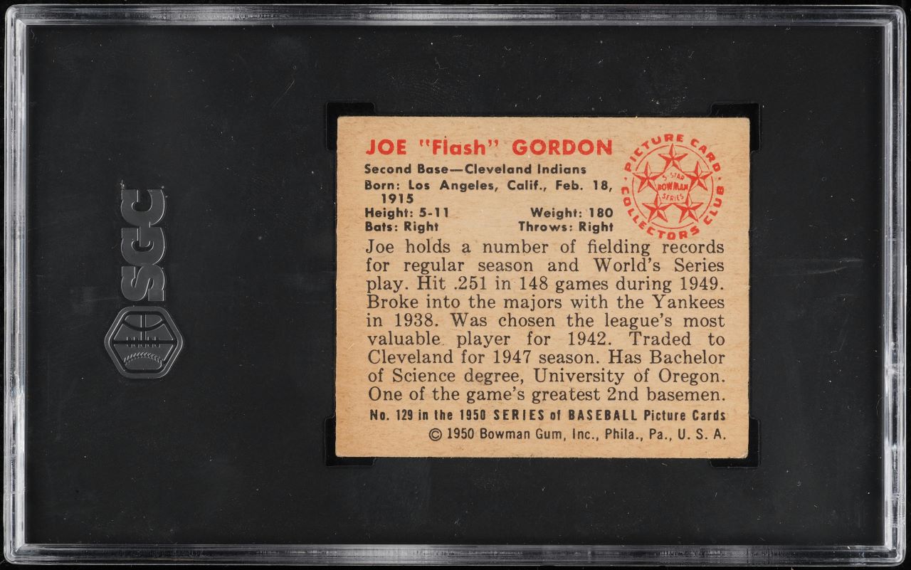 1950 Bowman Joe Gordon #129 SGC 6 EXMT