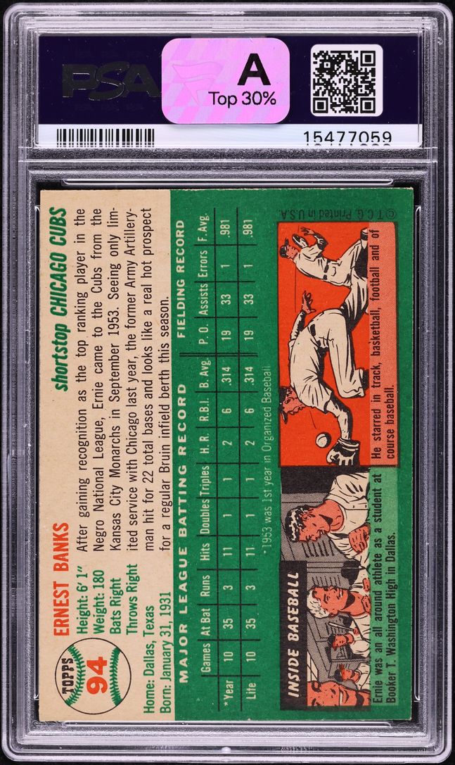 1954 Topps Ernie Banks ROOKIE #94 PSA 7.5 NRMT+