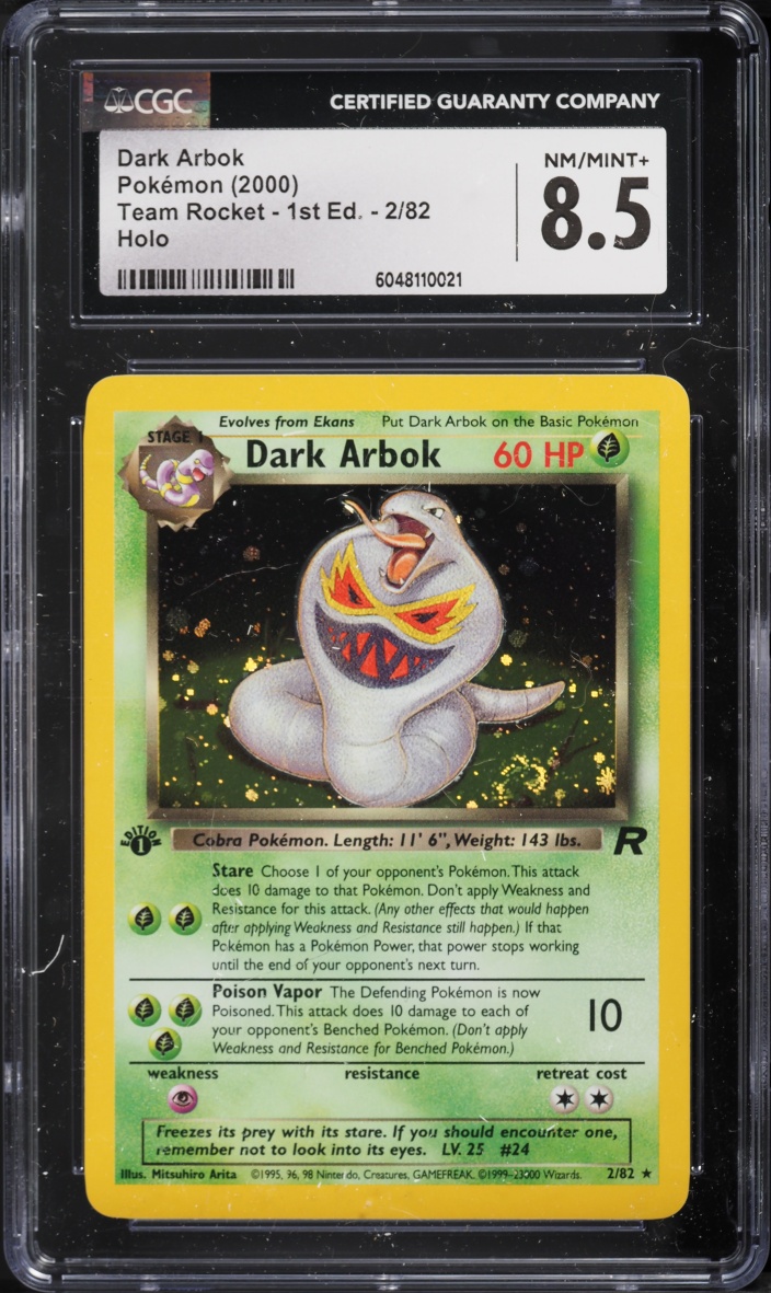 2000 Pokemon Team Rocket 1st Edition Holo Dark Arbok #2 CGC 8.5 NM-MT+