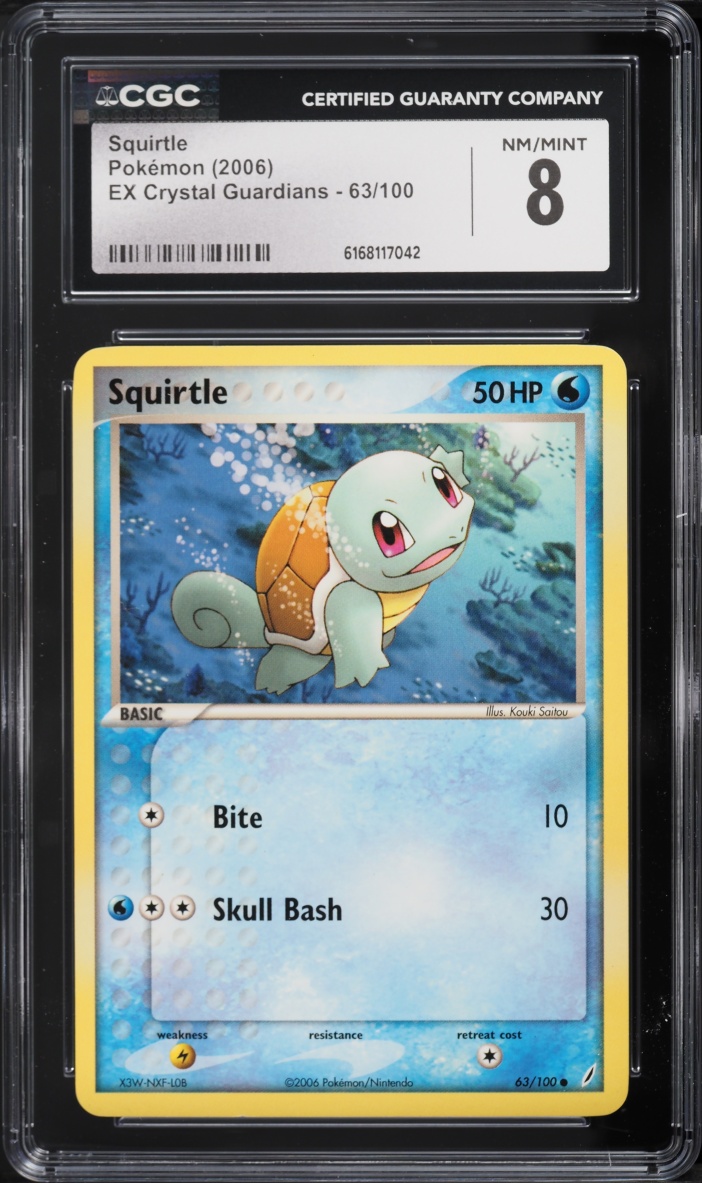 2006 Pokemon Ex Crystal Guardians Squirtle #63 CGC 8 NM-MT
