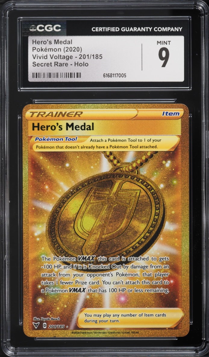 2020 Pokemon Sword & Shield Vivid Voltage Gold Rare Hero's Medal #201 CGC 9 MINT