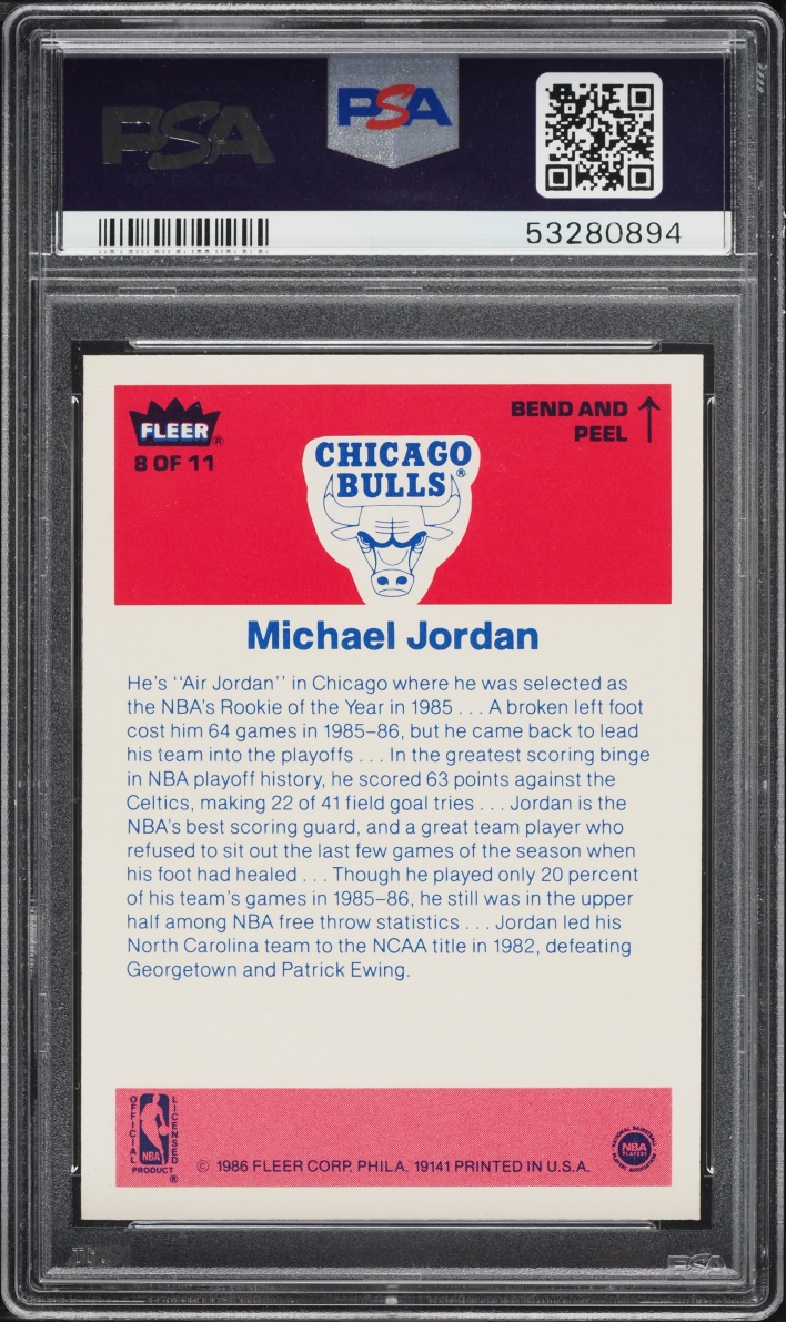 1986 Fleer Sticker Michael Jordan ROOKIE #8 PSA 9 MINT