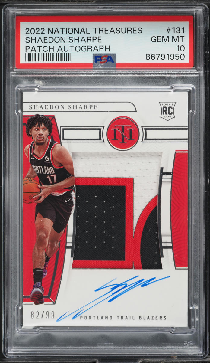 2022 National Treasures Shaedon Sharpe ROOKIE PATCH AUTO /99 #131 PSA 10 GEM
