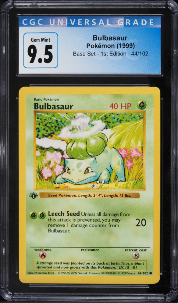 1999 Pokemon Base Set Shadowless 1st Edition Bulbasaur #44 CGC 9.5 GEM MINT