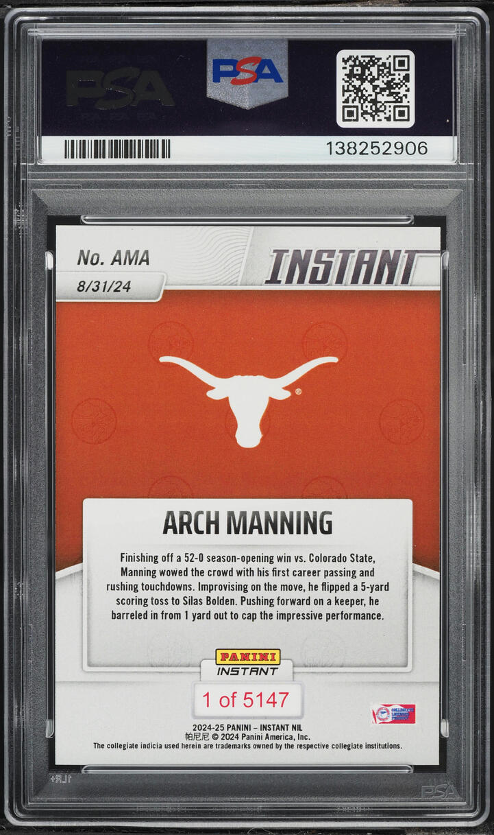 2024 Panini Instant NIL Arch Manning ROOKIE #AMA PSA 10 GEM MINT