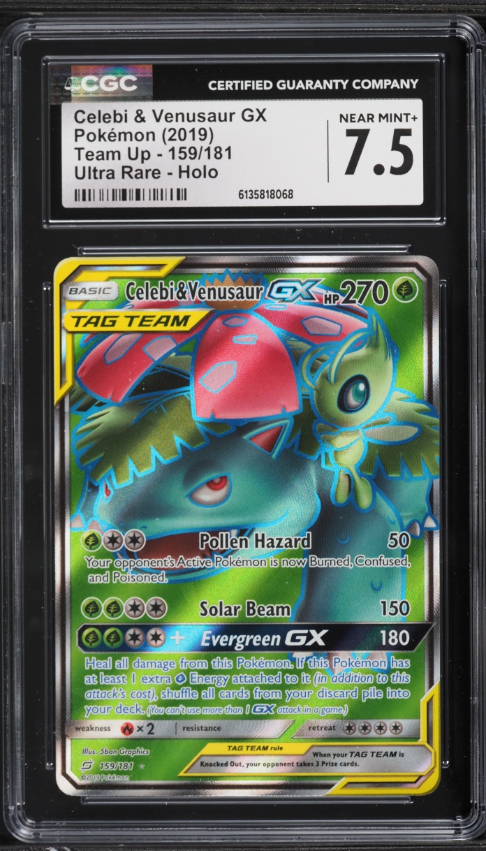 2019 Pokemon Sun & Moon Team Up Full Art Celebi & Venusaur GX #159 CGC 7.5 NRMT+