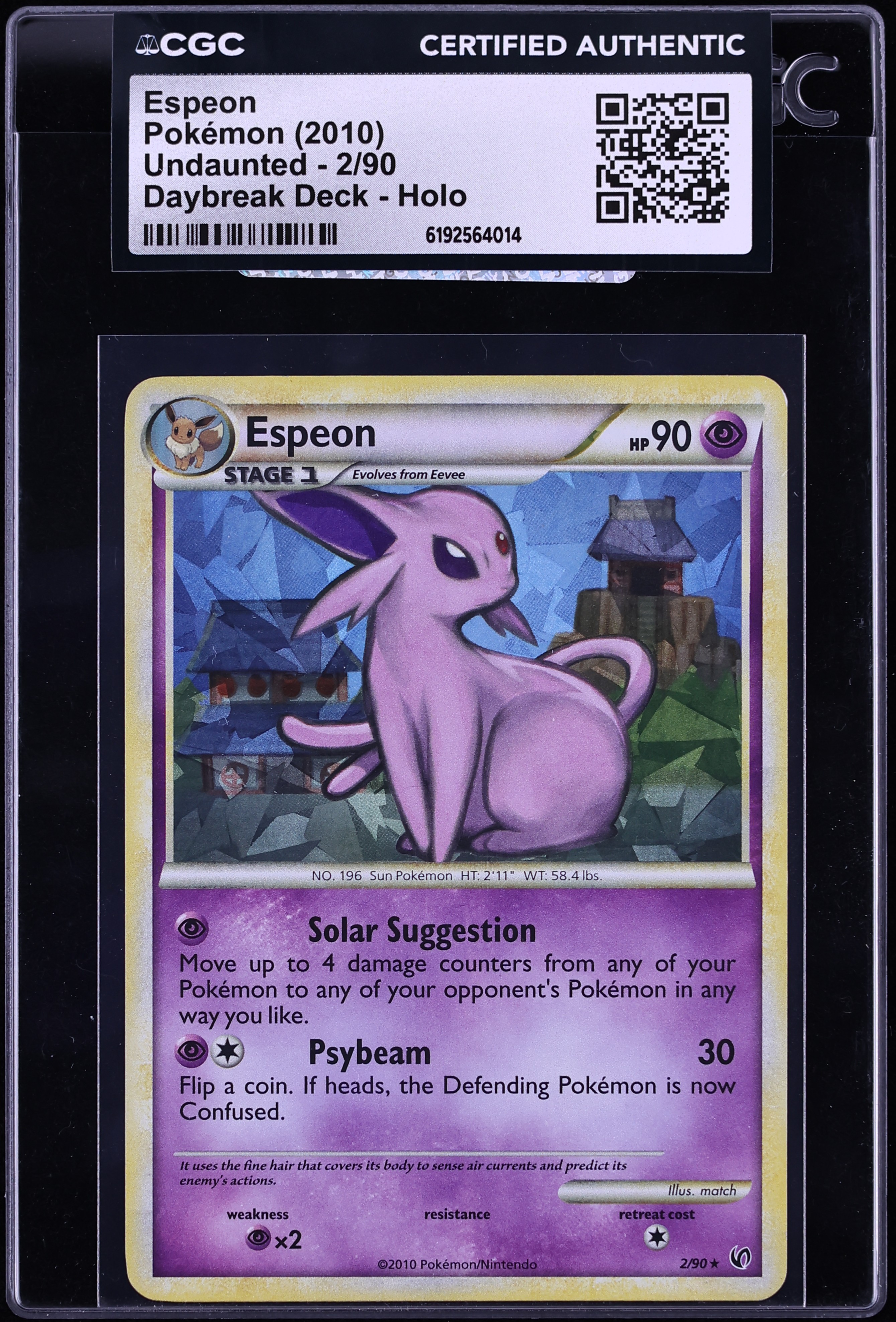 2010 Pokemon HGSS Undaunted Cracked Ice Holo Espeon #2 CGC AUTH