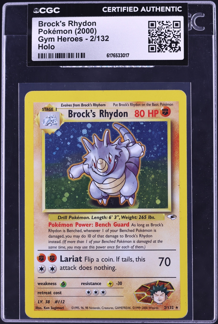 2000 Pokemon Gym Heroes Holo Brock's Rhydon #2 CGC AUTH