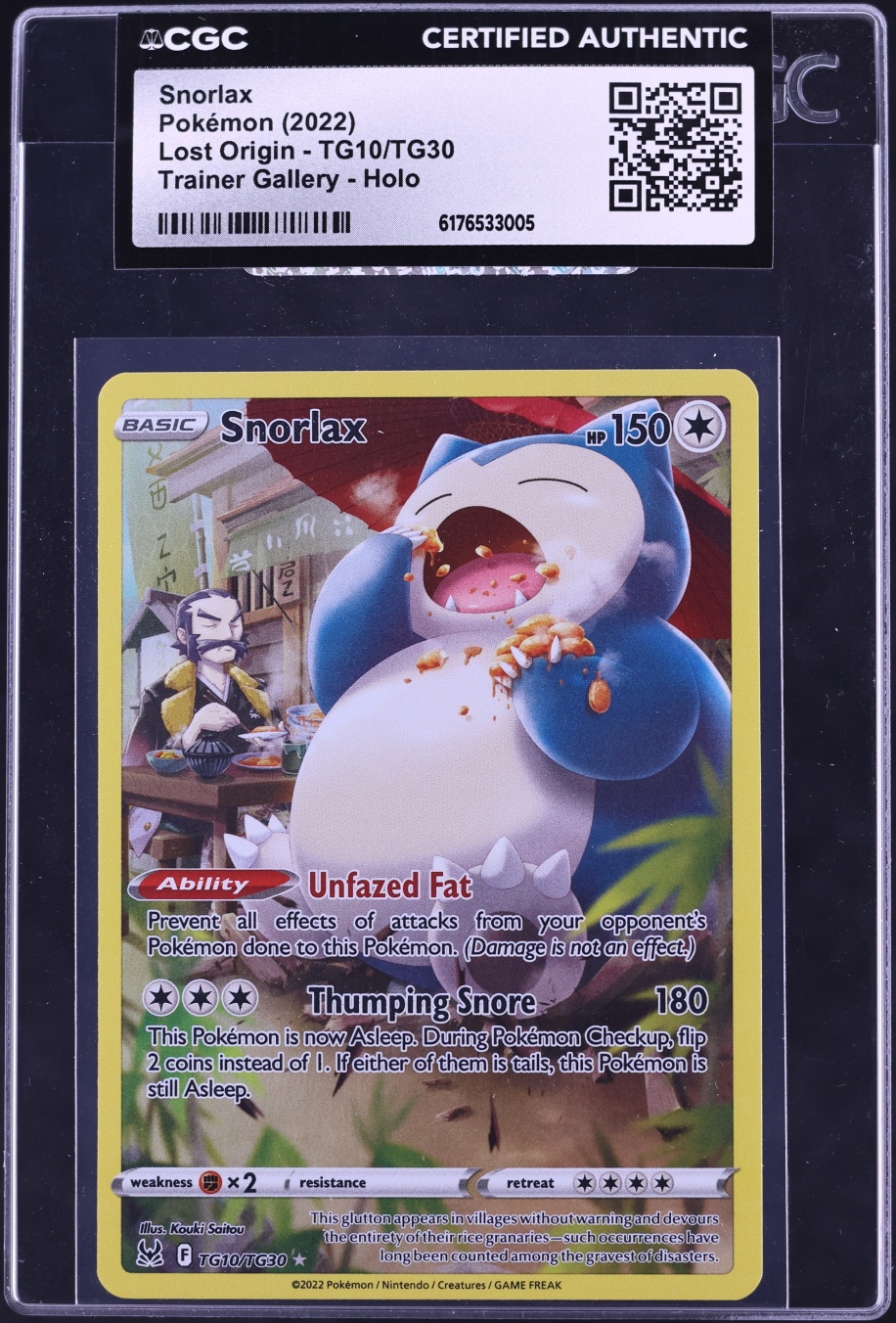 2022 Pokemon Sword & Shield Lost Origin Trainer Gallery CHR Snorlax #TG10 CGC AUTH