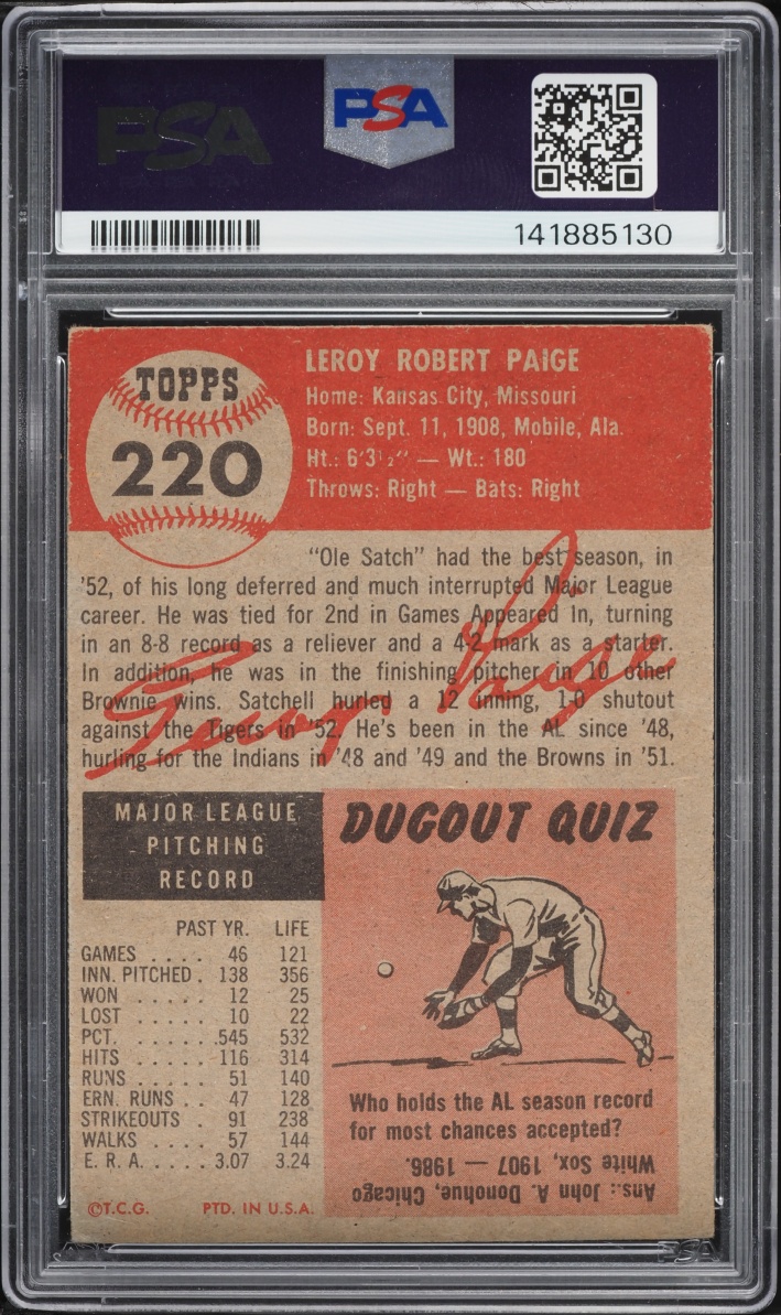 1953 Topps Satchell Paige #220 PSA 2 GD