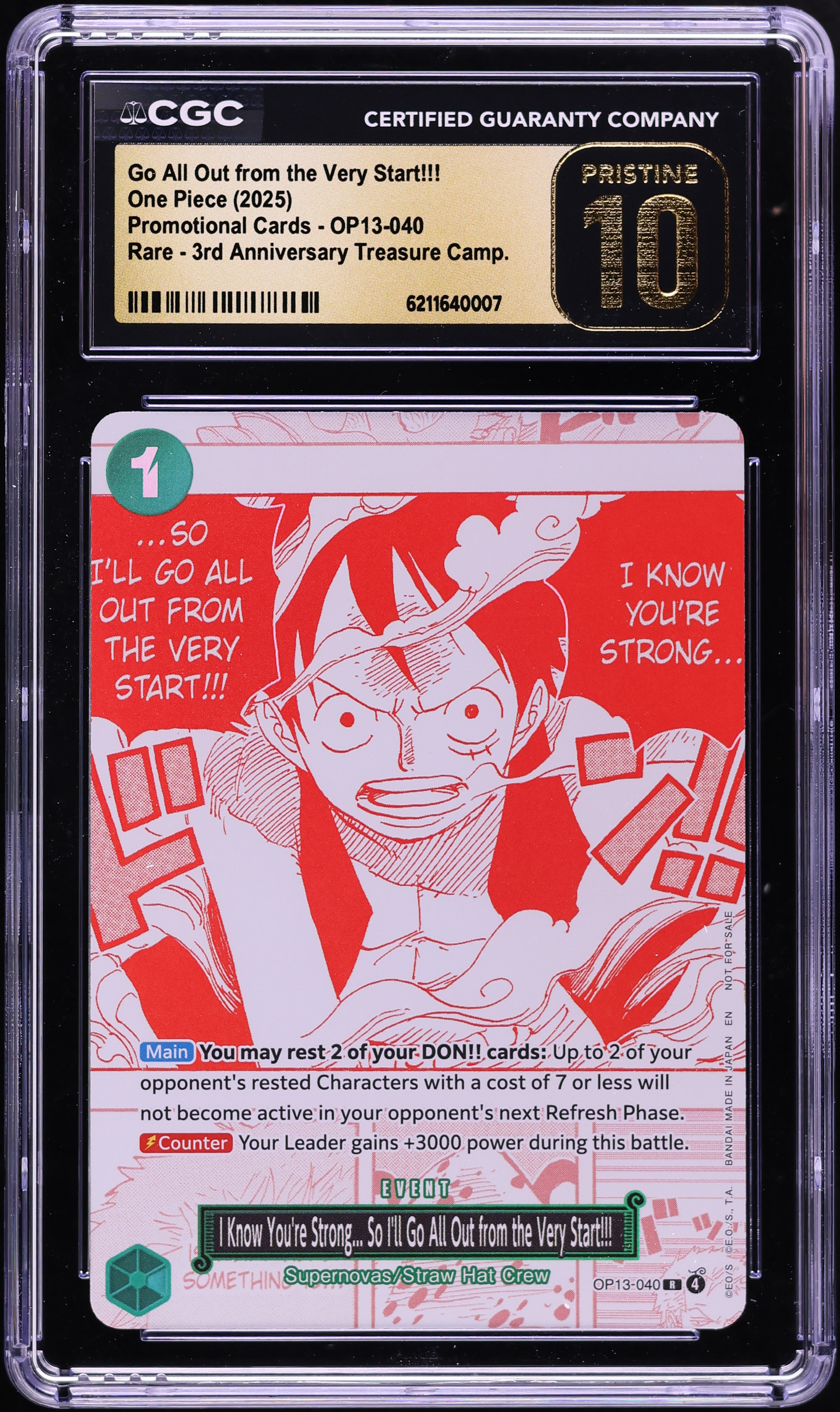 2025 One Piece Promo 3rd Anniversary Go All Out From The Very Start #OP13-040 CGC 10 PRISTINE