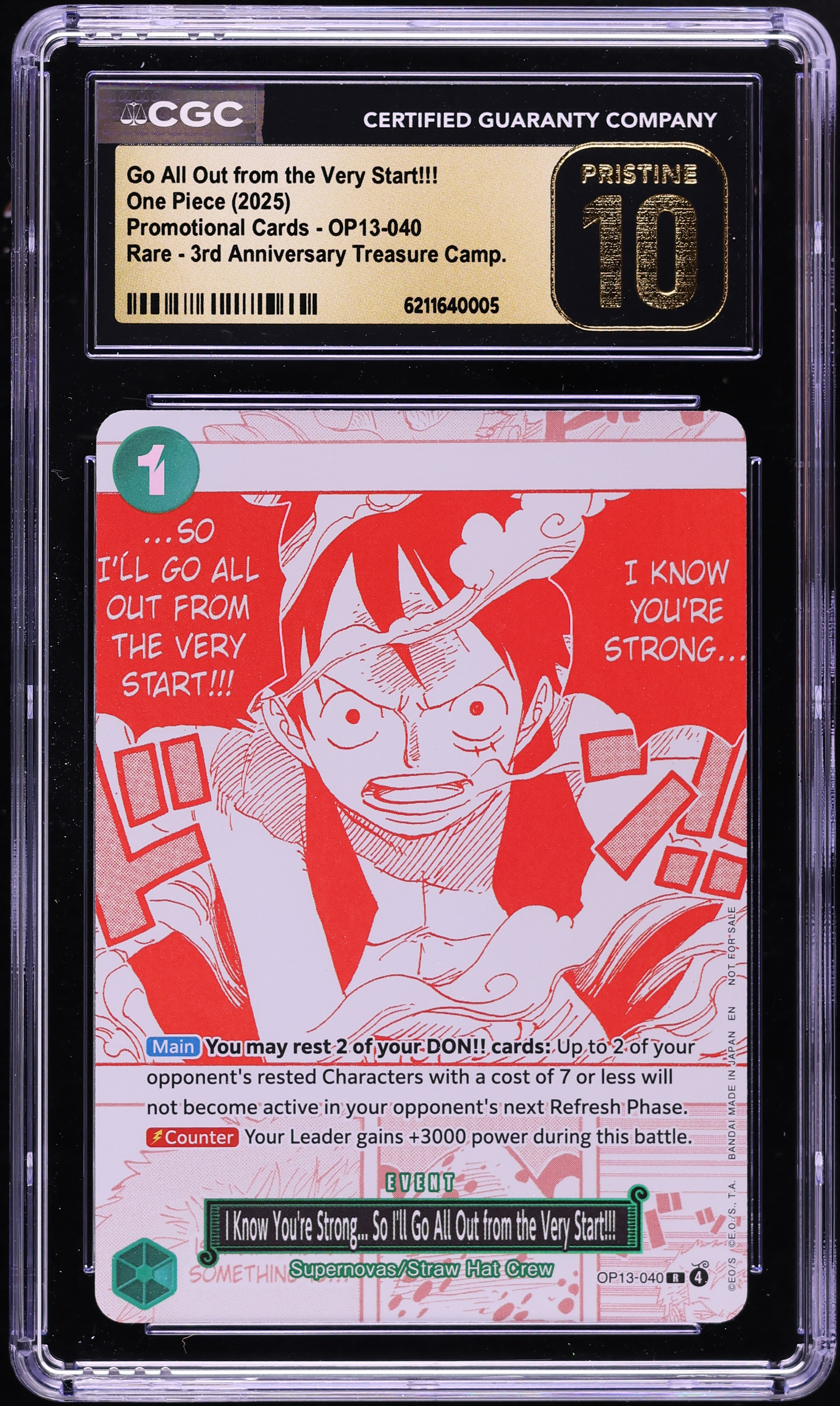 2025 One Piece Promo 3rd Anniversary Go All Out From The Very Start #OP13-040 CGC 10 PRISTINE